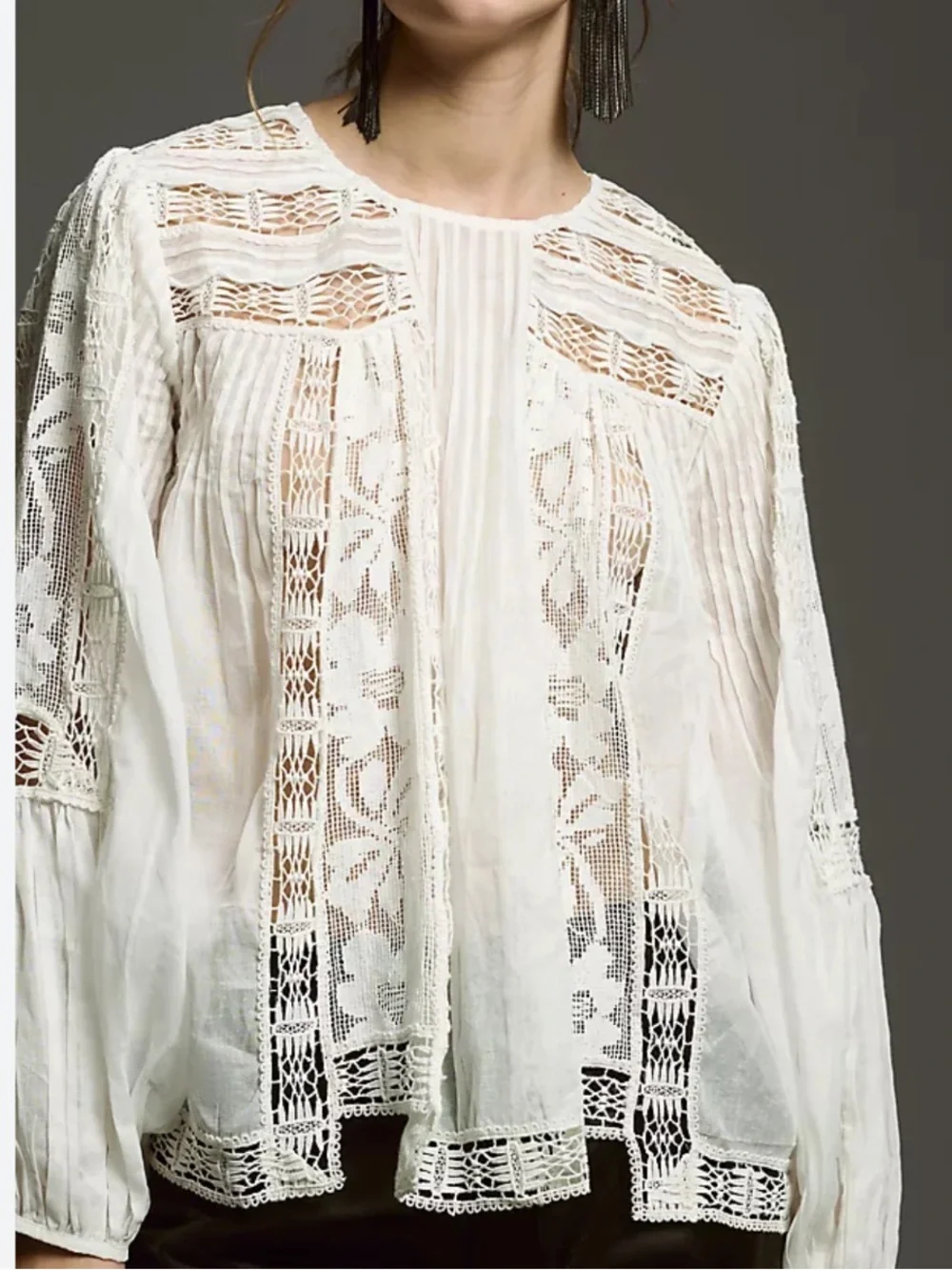 Forever That Girl Long Sleeve Lace Peasant Blouse By Anthopologie - Ivory NWOT